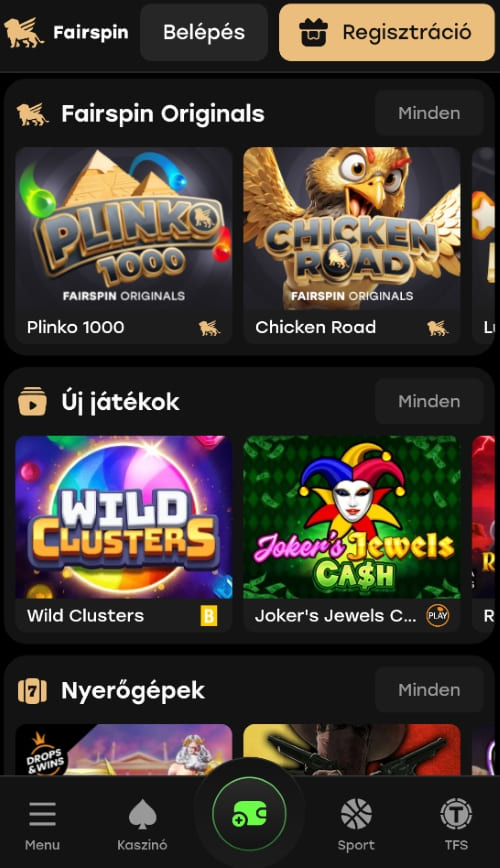 Fairspin Originals és új játékok színes borítóképei, nyerőgépek, kaszinó játékok listája